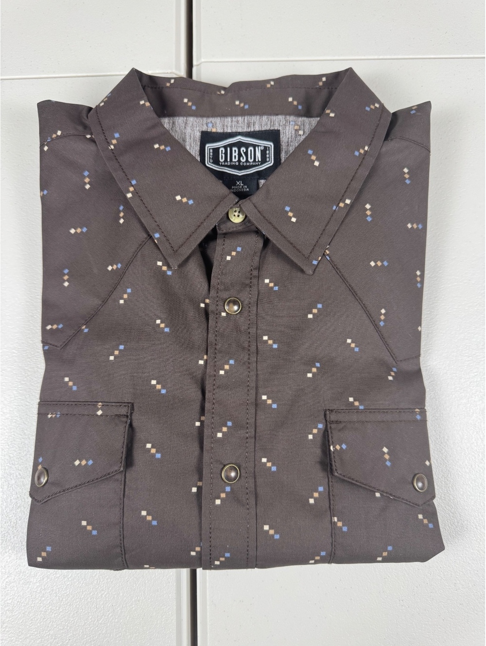 Gibson Men's Brown Patterned Long Sleeve Button-Up Shirt XL